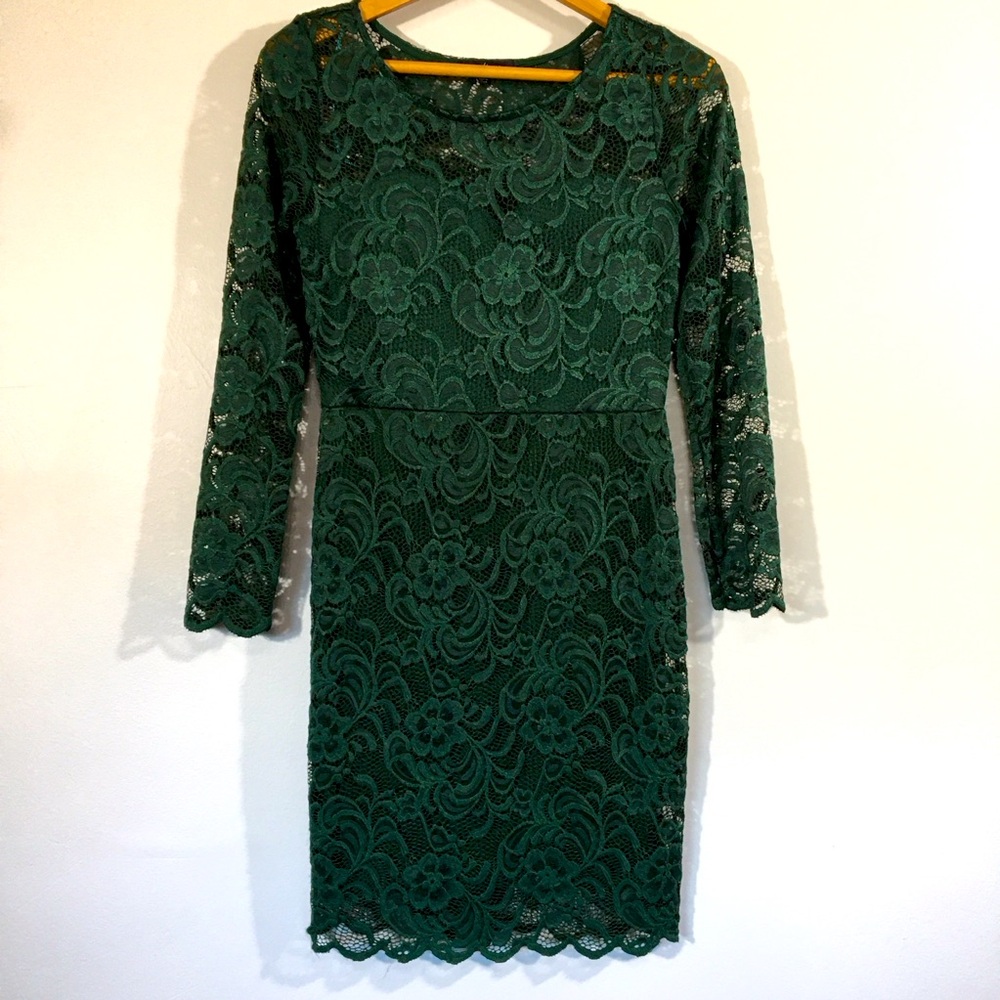 Ambiance Forest Green Long Sleeve Lace Bodycon Holiday Party Dress Size M